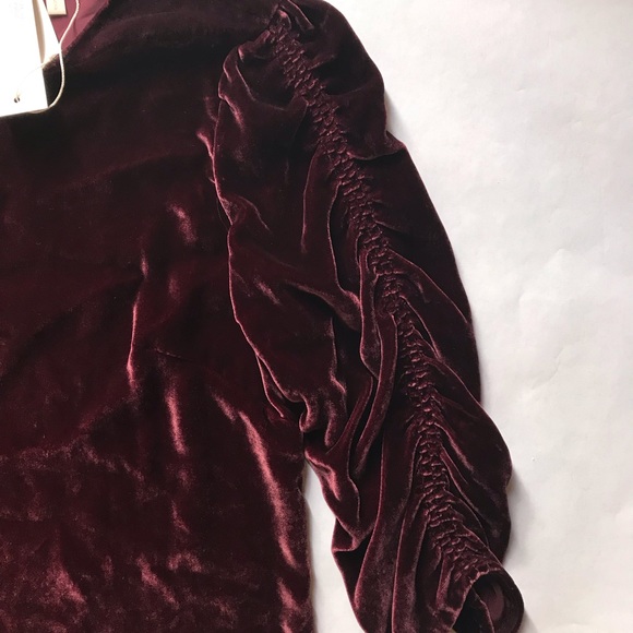 Rebecca Taylor Ruched Sleeves Velvet Top Bordeaux - Picture 4 of 8